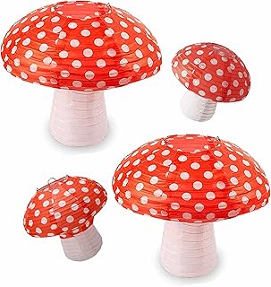 4 件蘑菇纸灯笼,cynzia 大纸灯笼仙境森林丛林主题挂饰,3d 蘑菇装饰